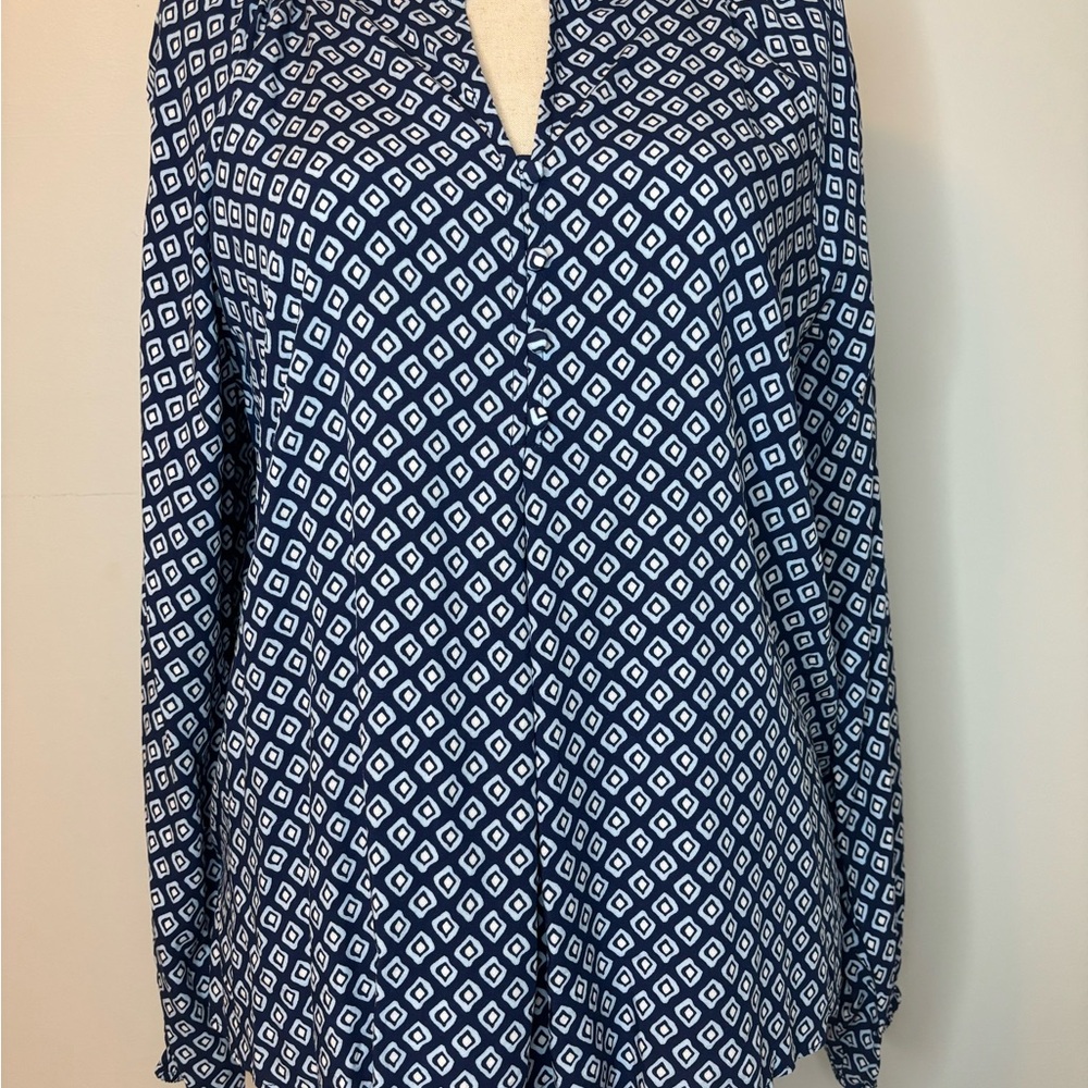 Ann Taylor Factury Blue Geometric Print Women's  Tunic  - medium